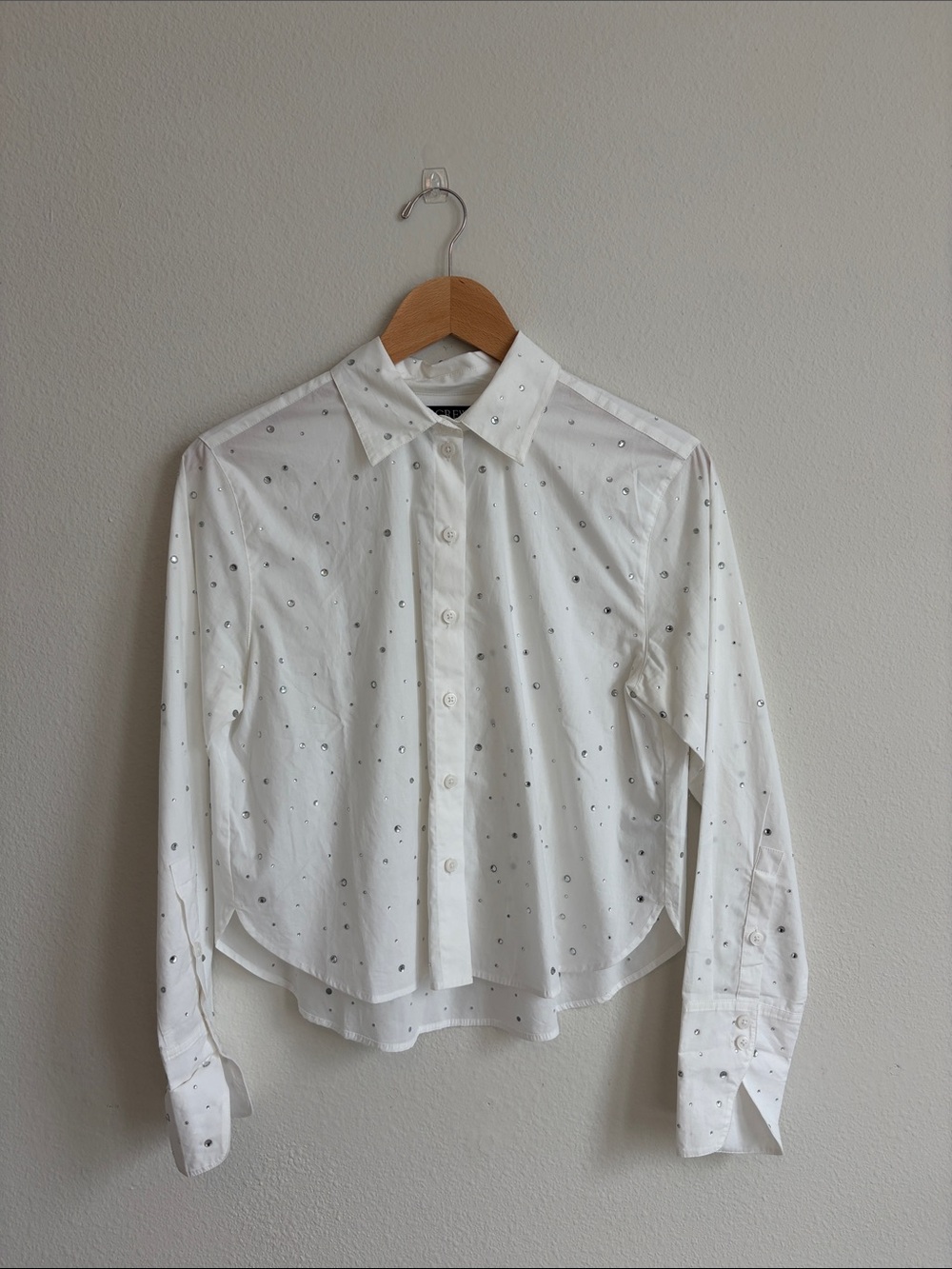 J. Crew White Cotton Shirt with Crystal Studs